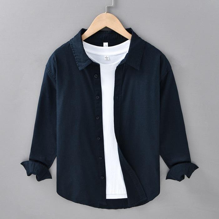 

Весенне-летняя льняная рубашка с длинным рукавом, мужская повседневная хлопково-льняная рубашка, литературный мужской льняной топ 3XL