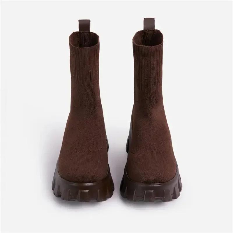 Fashion Women Boots White Platform Boots for Winter Autumn Botas Femininas Socks Ankle Boots Platform Shoes Women Heels Botines Mujer