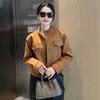 Womens Short Faux Suede Jacket Loose Fit Cropped Bomber Style Casual Chic Coat