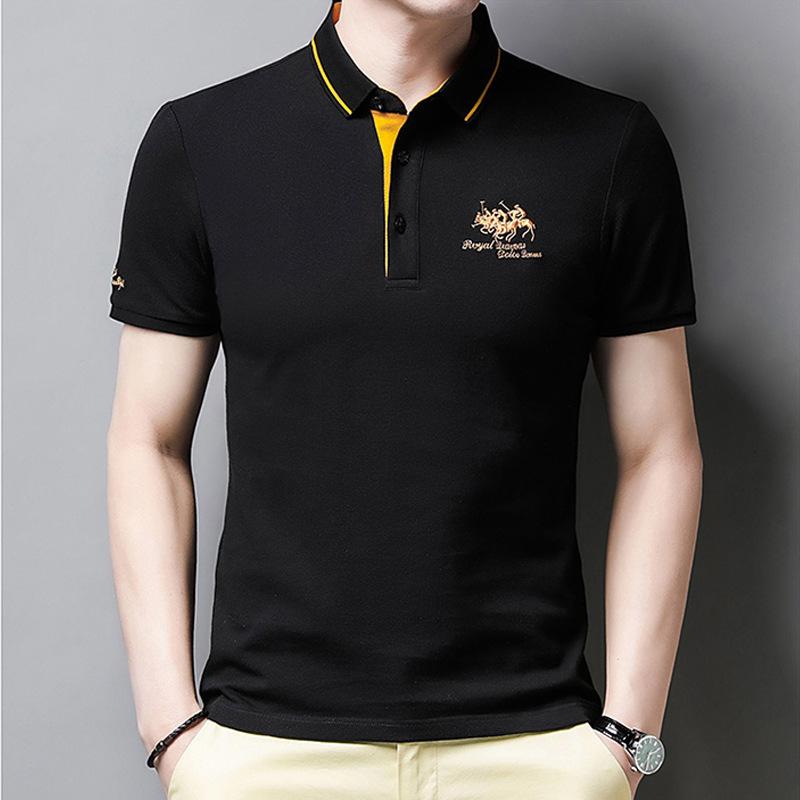 Embroidered Polo Shirt Men'S Short-Sleeved Top Loose Medium And Blue High-End Sense