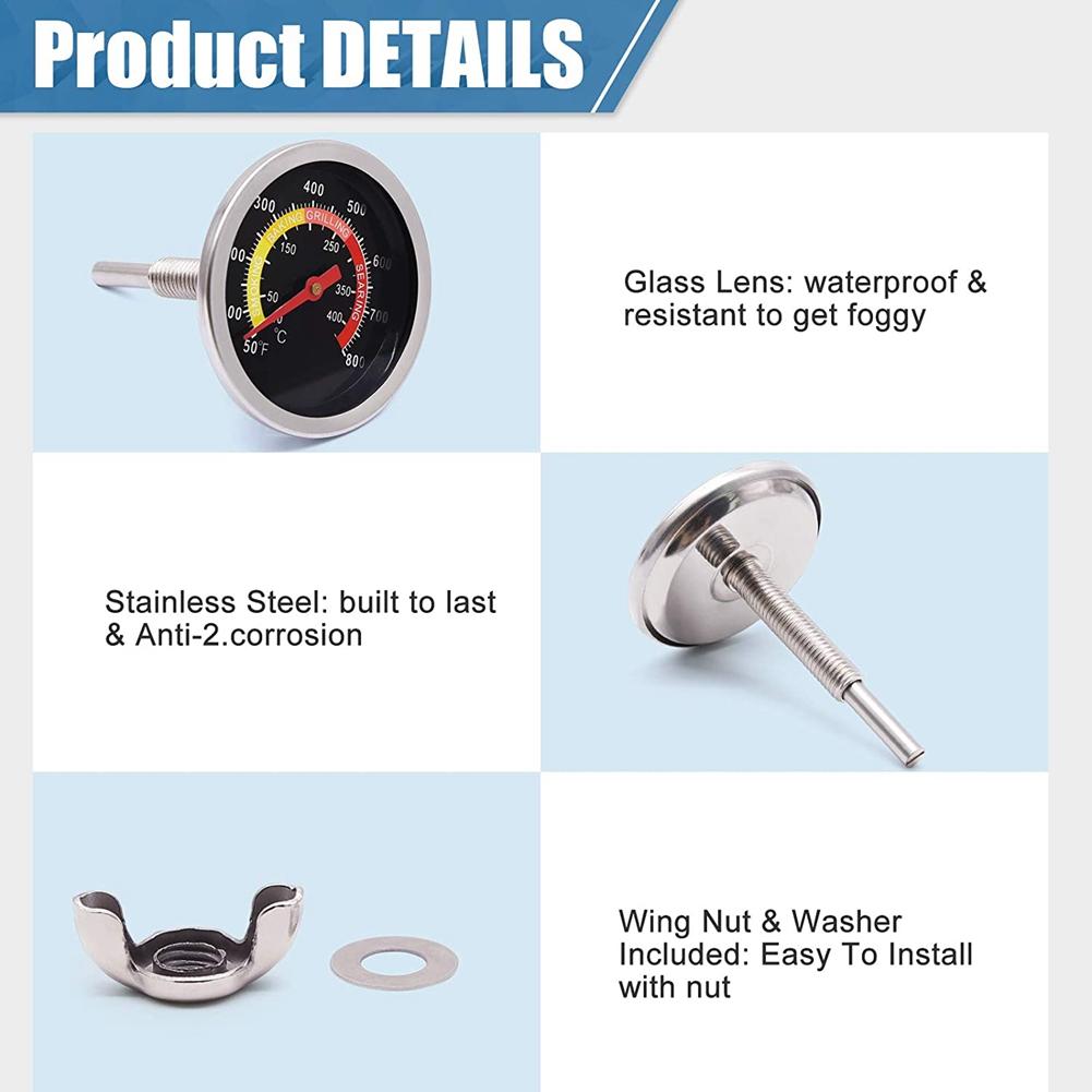 ABBY-2X Grill Thermometer Smoker Temperature Gauge Charcoal Grill Pit Smoker Thermometer Heat Indicator For Meat Cooking (as the picture,NONE)