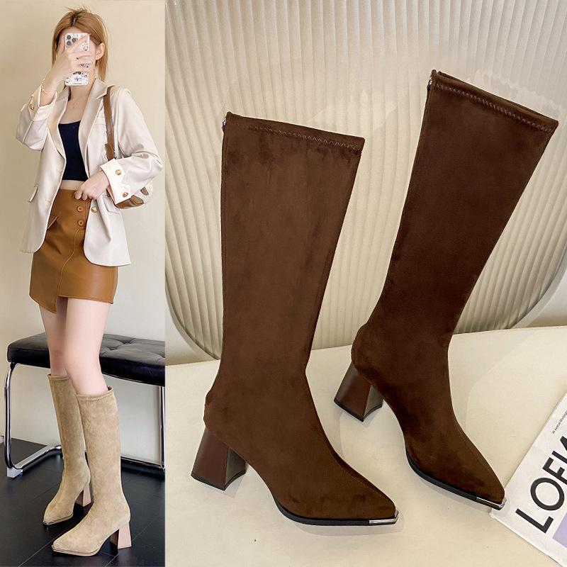 Condensed grass thin high heels women's thick heels thin boots autumn and winter but knee boots long boots knight boots pointed
