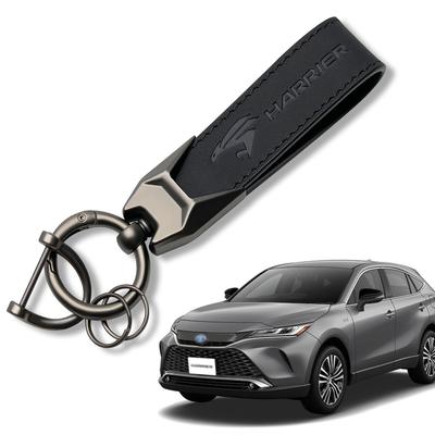 Genuine Leather Car Keychain for Toyota Harrier 80 60 and 30 Key Ring with Car Debossed Carabiner Comfortable To the Simple and Black [MiJuduo]