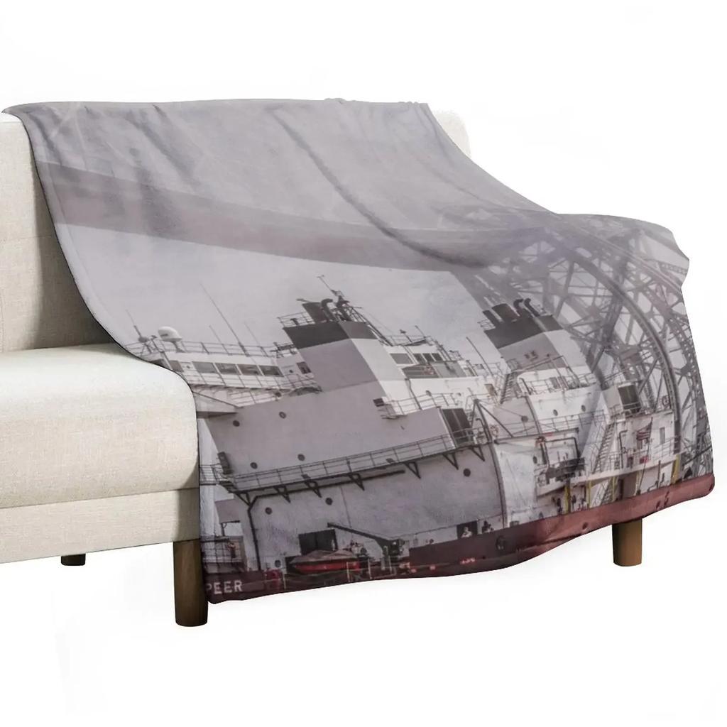 Ship Under the Bridge Throw Blanket Warm Plush Fuzzy Blanket for Living Room