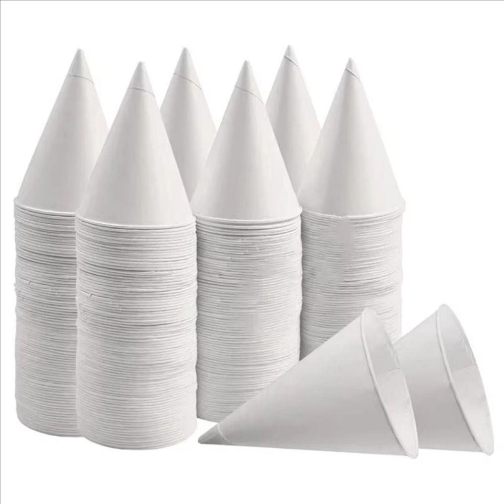 250Pcs Coated White Paper Cone Cups Leakproof Cone Party Tableware Disposable Paper Cups  Picnic