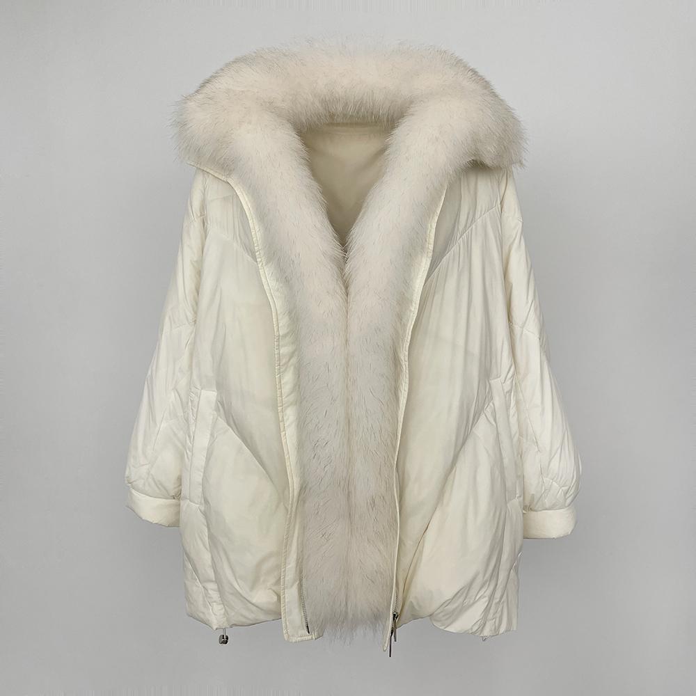 OFTBUY Women's Mid-length 2024 Winter Thickened Warm Coat Removable Fox Fur Collar Loose Wide Version Fur Down Jacket Shawl Commuting