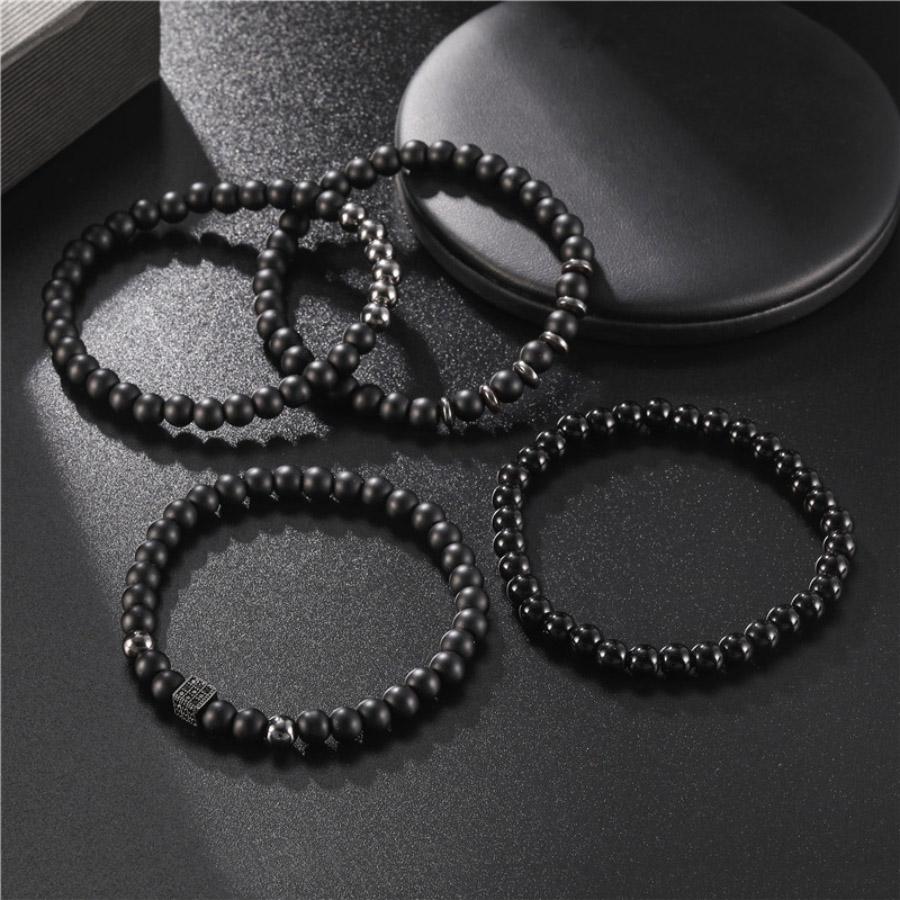 New Able Men Bracelet Set 6mm 8mm Black Onyx Stone Wrap Braslet Hematite Healing Meditation Yoga Accessories Gift For Him