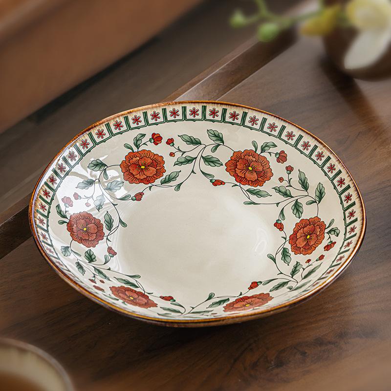 Guofeng Special-Shaped Deep Plate 9-Inch Ceramic Plate High-Value Salad Plate Restaurant Chinese Bowl Export
