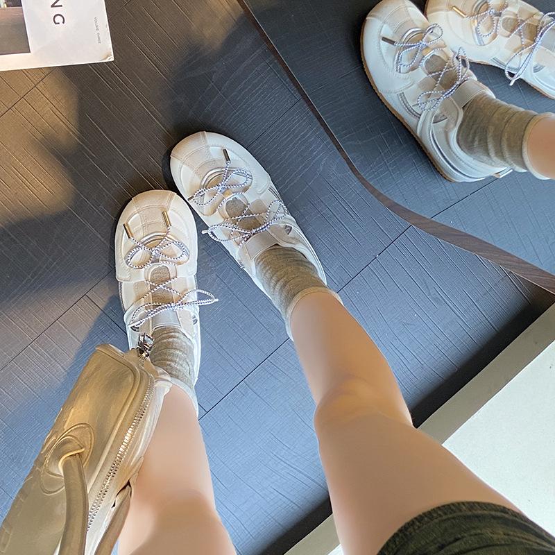 Ballet silver Mary Jane shoes women's 2025 summer new flat-bottomed inner height-increasing sports board shoes casual moral training shoes