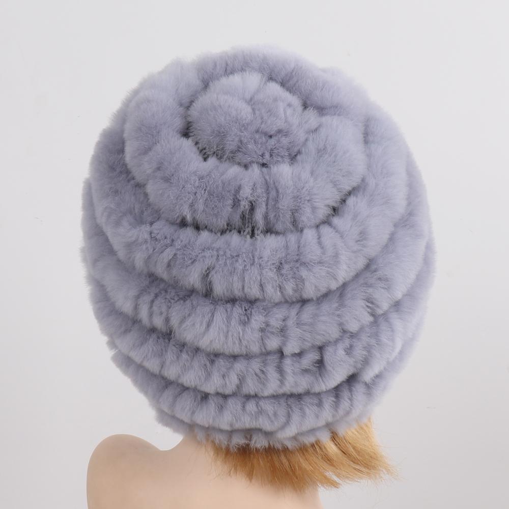 Russia Winter Real Fur Hat Women Knitted Real Rex Rabbit Fur Bomber Hats Lady Natural Warm Genuine Rex Rabbit Fur Cap