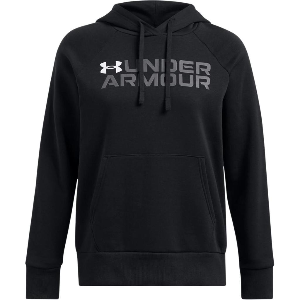 Under Armour Rival Fleece Wordmark Hooded Casual Letter Print Long Sleeve Sweatshirt Women sweatshirt Black 1386512-001