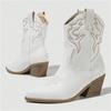 Eilyken Nuevo Diseño Bordado Punta Fina Botines de Tobillo para Mujer Estilo Punk Tacón Bajo Cuadrado Botines Cortos Estilo Occidental Zapatos