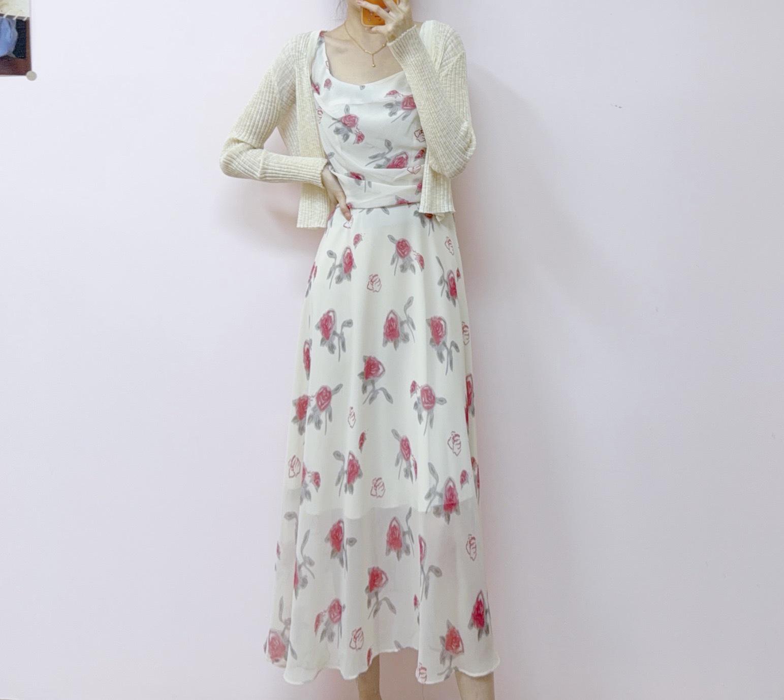 

2026 Summer Fashion Knit Cardigan & Slim Vest Dress Two-Piece Set M (45-55 kg) абрикосовый