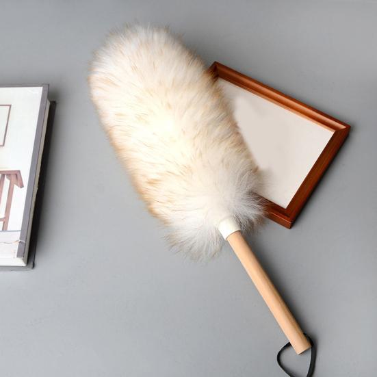 Lambswool Feather Duster with Wooden Handle Hanging Rope Washable Reusable Small Hand Duster for Cleaning Wall Plant Desk