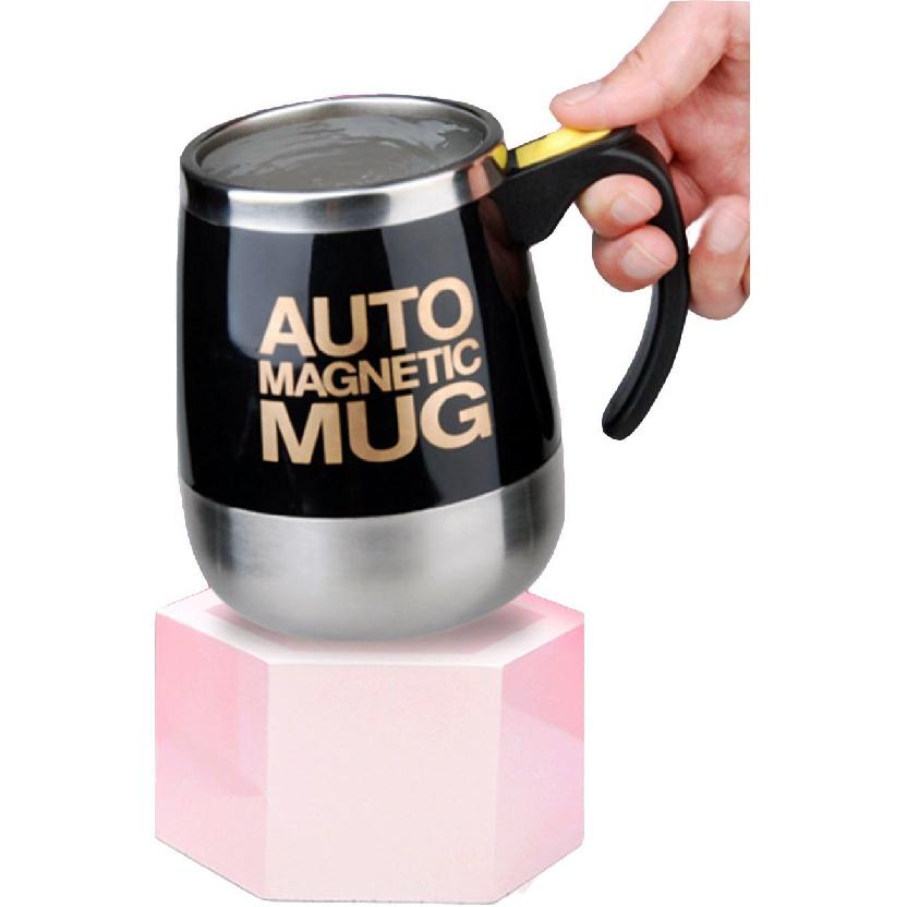 Self Stirring Mug Coffee Cup/Auto Magnetic Mixing Tea Hot Chocolate Cocoa Protein 400ml, A006M Black