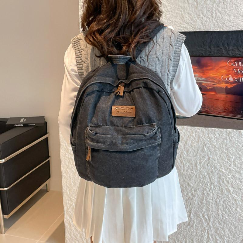Denim Ryggsäck Dam Ryggsäck med stor kapacitet Student Skolväska
