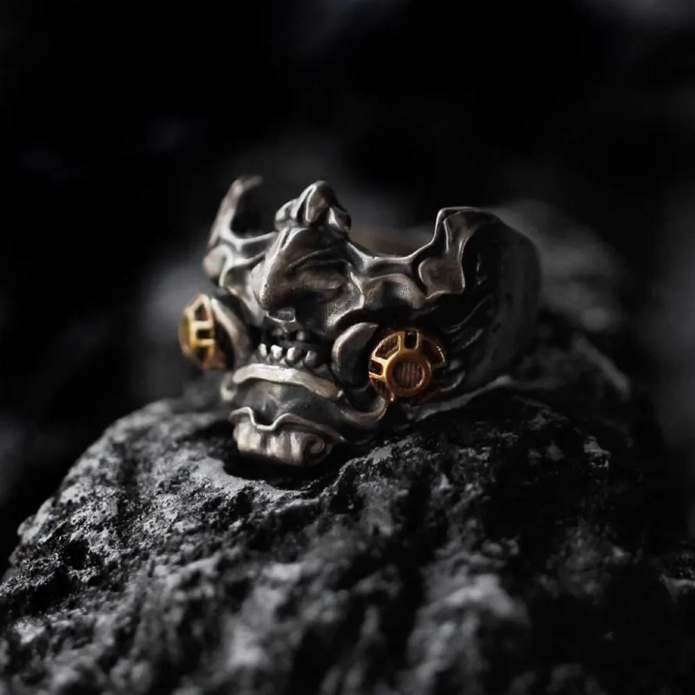 Vintage Cyberpunk Samurai Mask Domineering Rings Men's Fashion Trend Mechanical Future Simple Retro Personality Accessories Gift