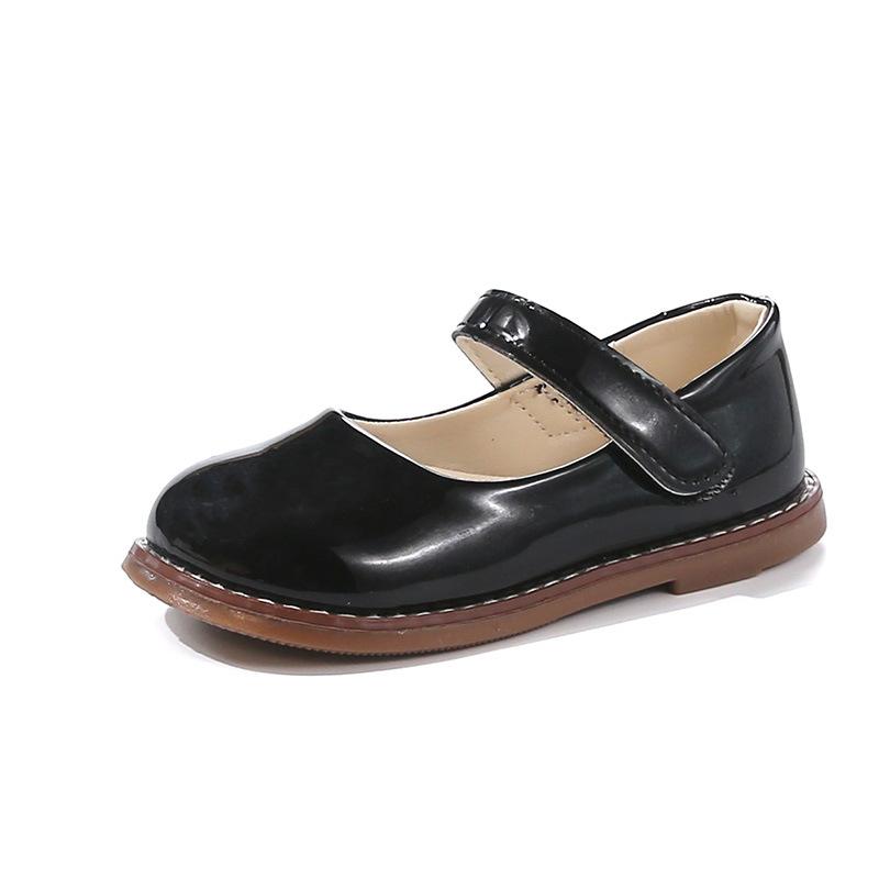 Kids Glossy Leather Velcro Non Slip Soft Sole Casual Mary Jane Shoes
