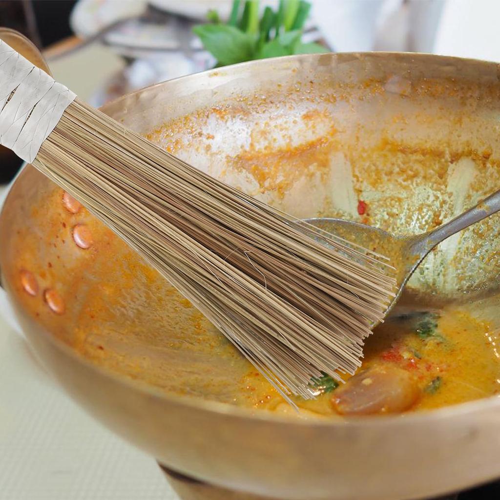 OUNONA Bamboo Brush with Handles for Cleaning Iron and Frying Strong for Pot and Convenient Kitchen Cleaning Tool Two-Piece Woks, Pots, Pans,