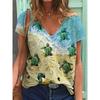 Summer Sea Turtle 3D Print T Shirt Women V-Neck Short Sleeve T-shirts Y2k Tops Harajuku Streetwear Oversized Tee Woman Clothing
