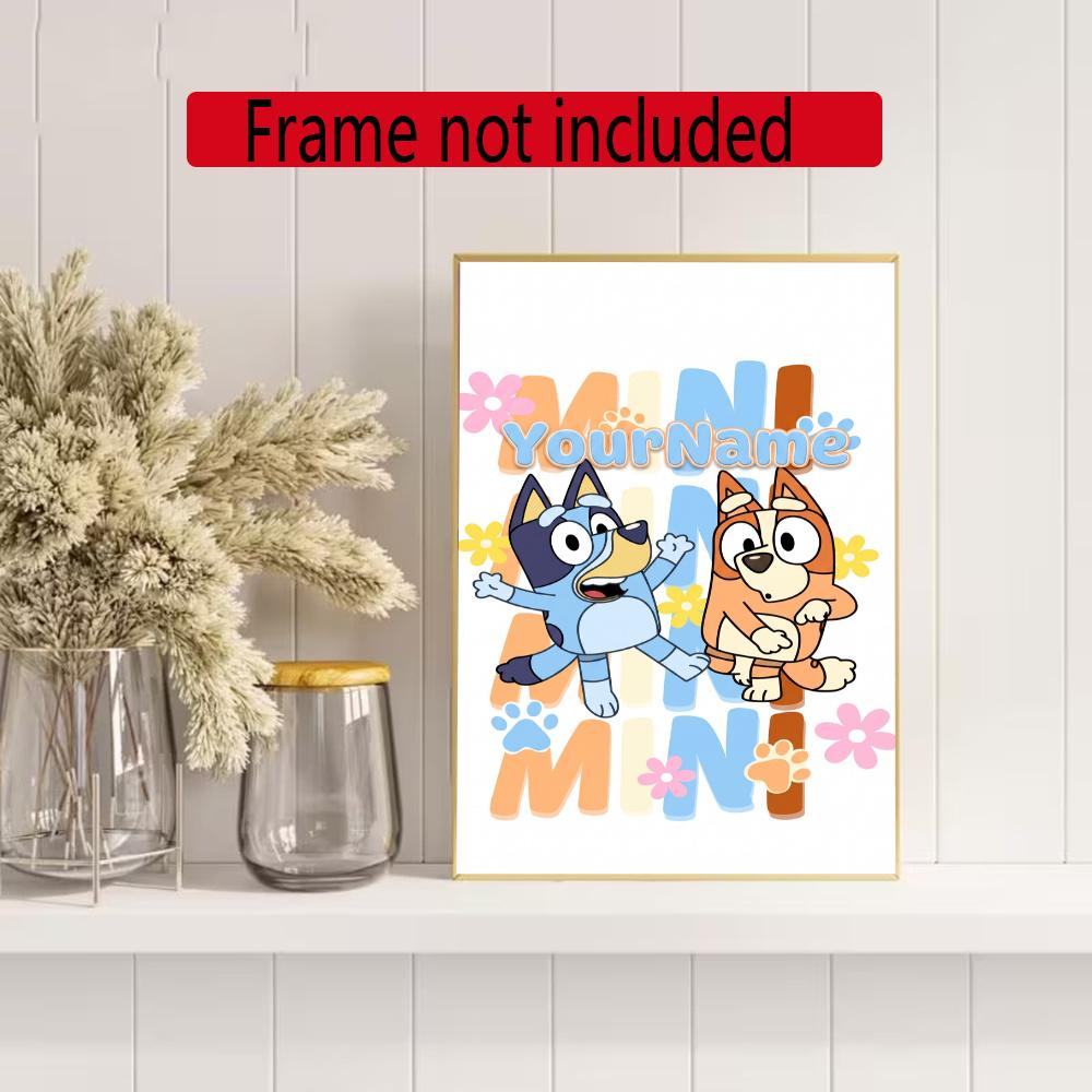 Bluey Customize Your Name Diamond Painting Round Diamond Diy Frameless Holiday Artwork Suitable For Home Office Wall Decoration