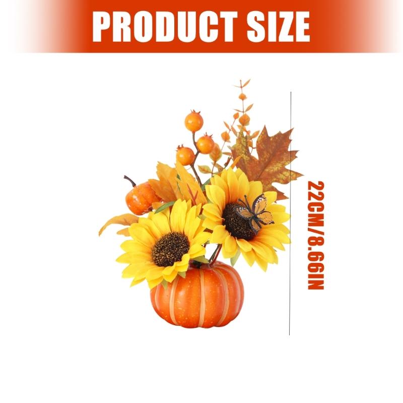Seasonal Room Piece Faux Gourd Base with Harvest Leaf Branch for Meal Table, Shelf, Entry Place, and Home Display