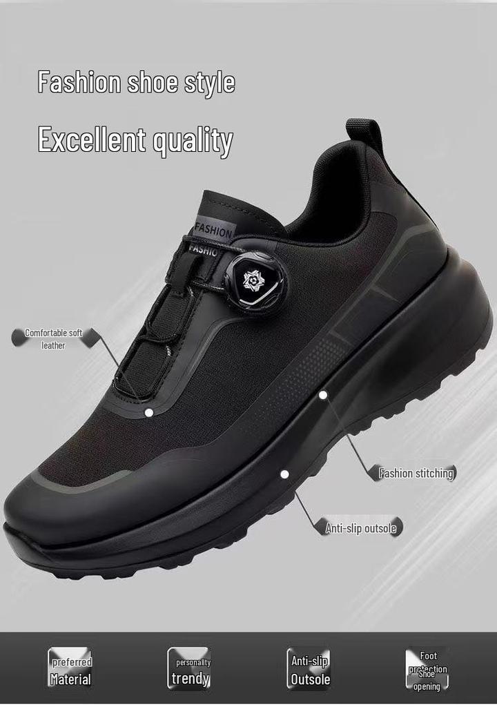 Men's Trendy Black Non-Slip Rotating Buckle Casual Sport Shoes for Spring Outdoor and Commuting
