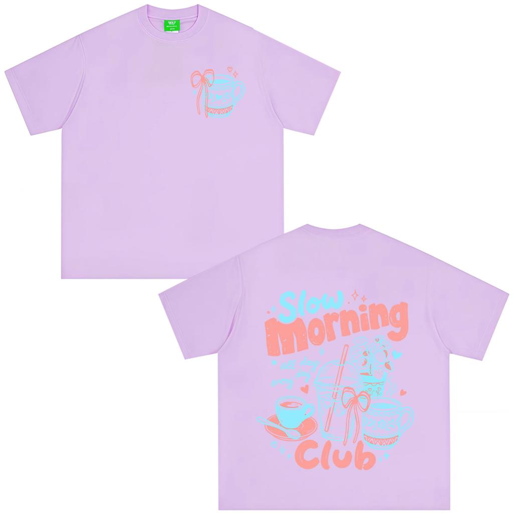 Slow Mornings Graphic Tshirts Trendy Coffee Club Tshirt Unisex Unisex Fashion Vintage Tshirts Summer Loose Casual Cotton Tshirts