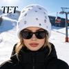 Punk Style Hat with Rhinestones Bling Rhinestone Knitted Hat, Street Knit Winter Fashionable Autumn Headwear Warm Skull Cap for Women Fashion