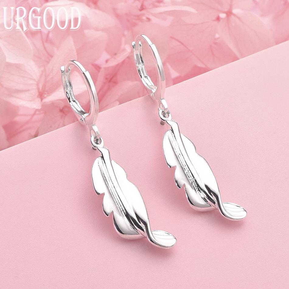

925 Sterling Silver Wedding Jewelry Fashion Leaf Earrings 4.00*0.90cm