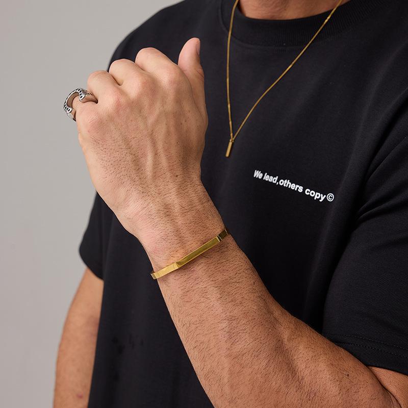 18K Gold Stainless Steel Open Bangle - Women's Geometric C-Shaped Minimalist Bracelet for Commuting