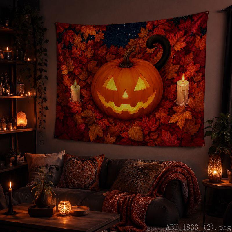 Halloween Tapestry Pumpkin Maple Leaf Spider Print Bedroom Living Room Halloween Party Wall Hanging Backdrop Decor Cloth