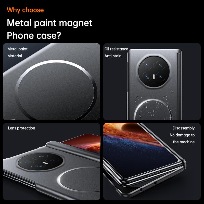 Hinge Protection Magnetic Case For Honor Magic V6 V5 Magsafe Metallic Paint Hard PC Shell Cover For Huawei Honor Magic V6 V5