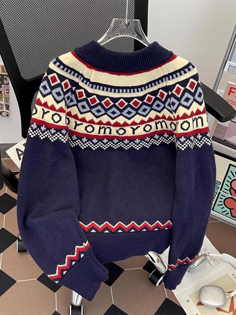 Подростковая пара Американский ретро Кардиган в стиле Fair Isle для мужчин и женщин - Зимний свитер с ощущением высокого качества
