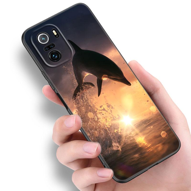 Animal Dolphin Black Silicone Phone Case For Xiaomi Redmi 7A 8A 9A 10A 11A 9C 10C 12C 13C 11 Prime A1 A2 Plus 12 4G Note 9T 12R