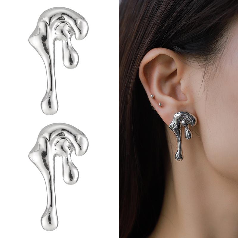 Kenjie INS. Irregular Gold Plated Metal Earrings for Women - European & American Fashion Studs