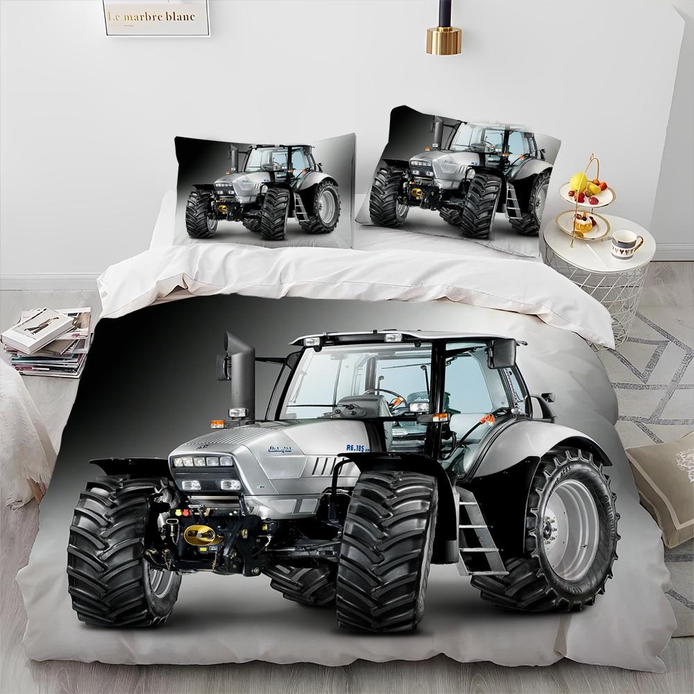 Set Biancheria da Letto Trapunta Serie Trattori Camion Auto 3D Copripiumino Set Letto Coperta Trapunta Federa Matrimoniale Regina Letto Bambini 3D