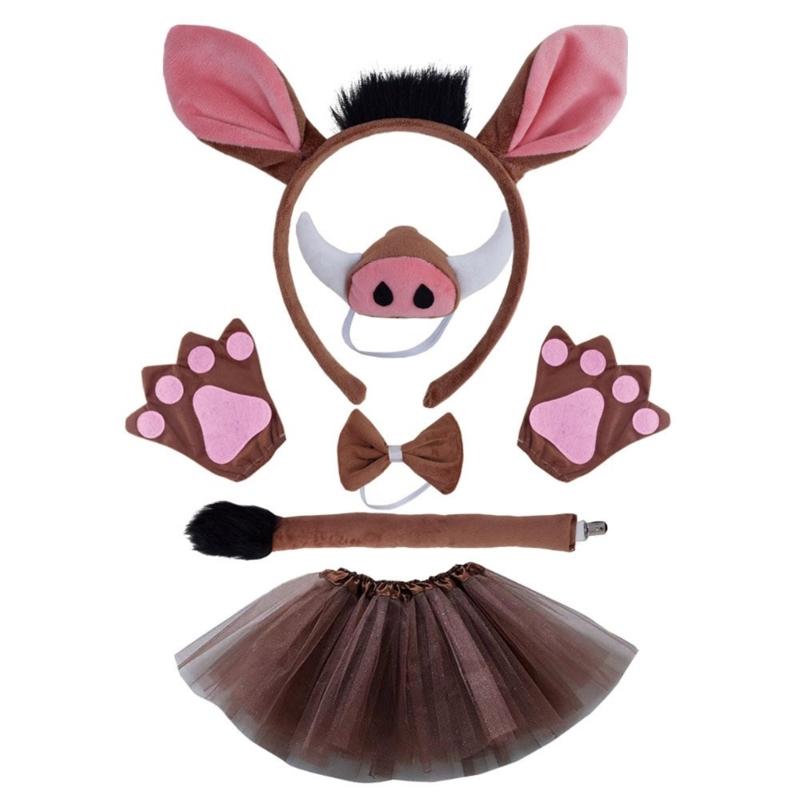 Pig Costume Set Pig Ears Tail Bowtie Tutus Animal Fancy Costume Kit Accessories