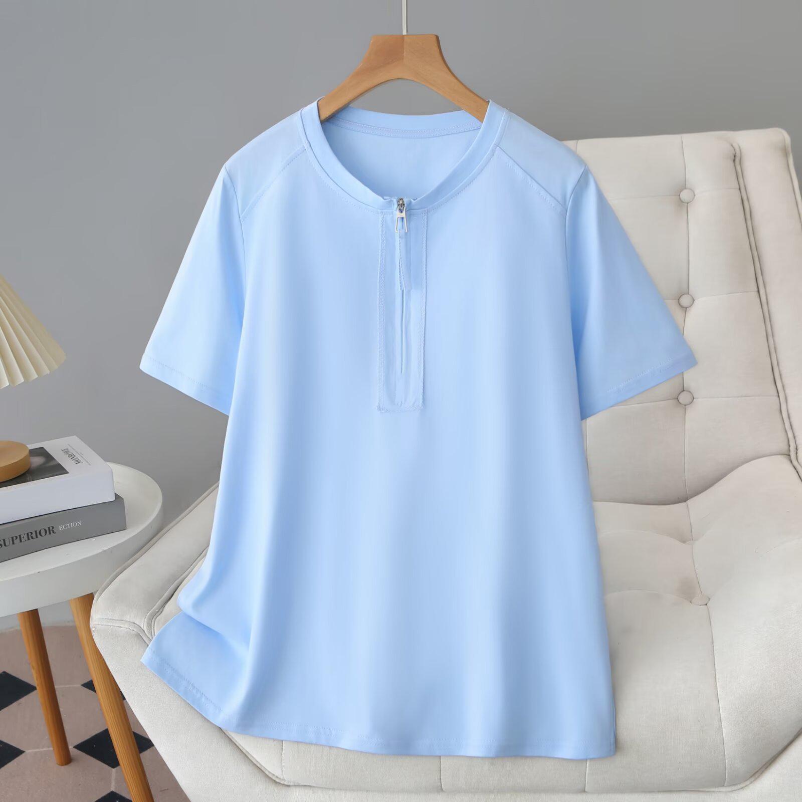 

Women s Plus Size Slimming Half-Zip Short-Sleeve T-Shirt with Shoulder Slit - Summer 2026 Collection XL