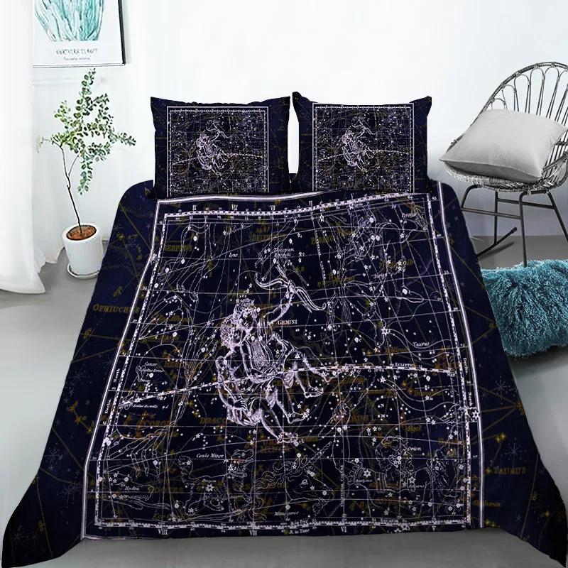 Sternbild Bettbezug Gelbes Sternbild King-Size-Bettwäscheset für Astronomie-Enthusiasten Weicher Einzel-Polyester-Bettdeckenbezug