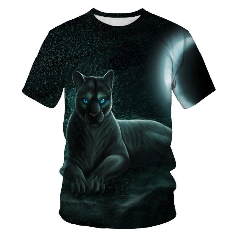 Summer New Style 3D Digital Print round Neck Short Sleeve T-Shirt Lion Tiger Pattern Men's Casual Top Quality Polyester V-Neck