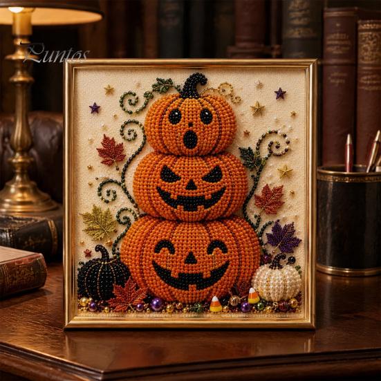 Ghost Pumpkin Art Craft Halloween Faux Pearl Kit, 3D Painting DIY Spooky Gem for Beginners Cute Set Adults, Autumn Home Wall Decor Crafting