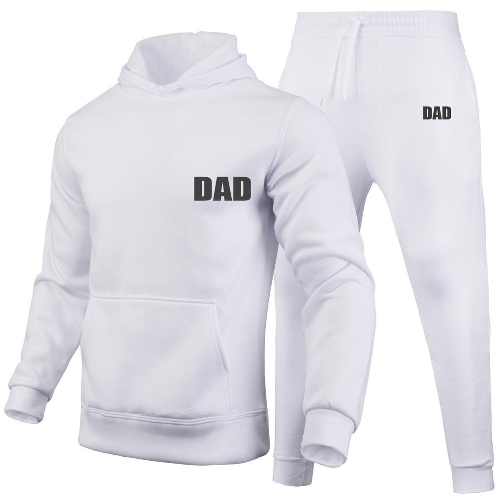 Dad Letters Printed Sets Winter Tracksuit Men Hooded 2 Piece Sets Mens Outfits Suit Men Fleece Sport Hoodie Sweatpants Two Piece Sets