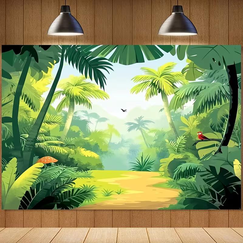 2D Photo Booth Background Cloth Tropical Forest Palm Tree Banner for Events