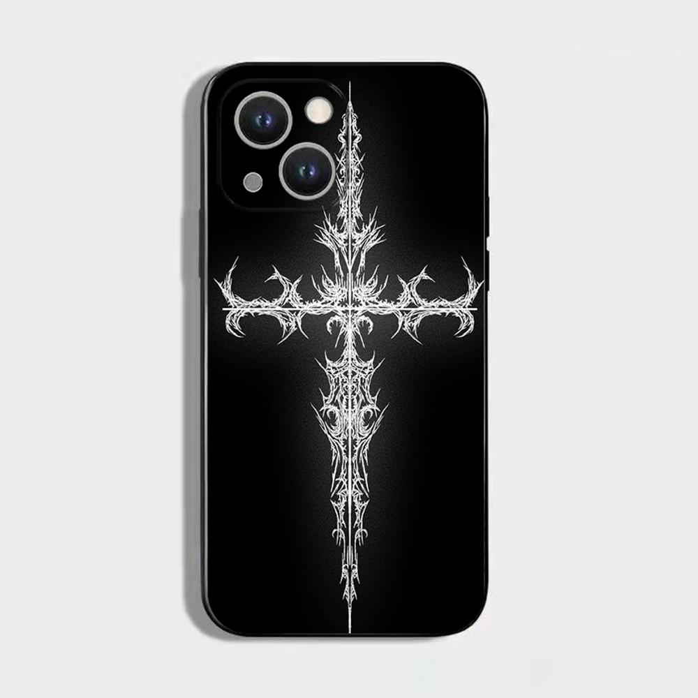 Cyber Sigil Cross line Phone Case For iPhone 16,15,14,13,12,11 Plus,Pro Max,XS,X,XR,SE,Mini,8,7,Soft Silicone Black Cover