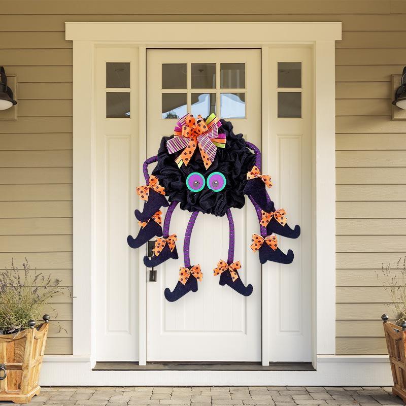 Halloween Party Decor Multi-leg Witch Wreath Spider Door Ornament Pendant Home Wall Hanging Decoration