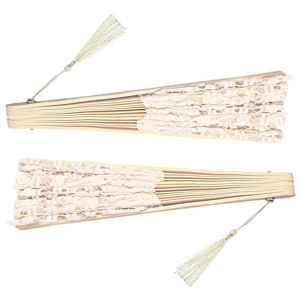 2Pcs Chinese Folding Fans Vintage Lace Handheld Fan Lightweight Portable Elegant Tassel Wedding Party Dance Performance