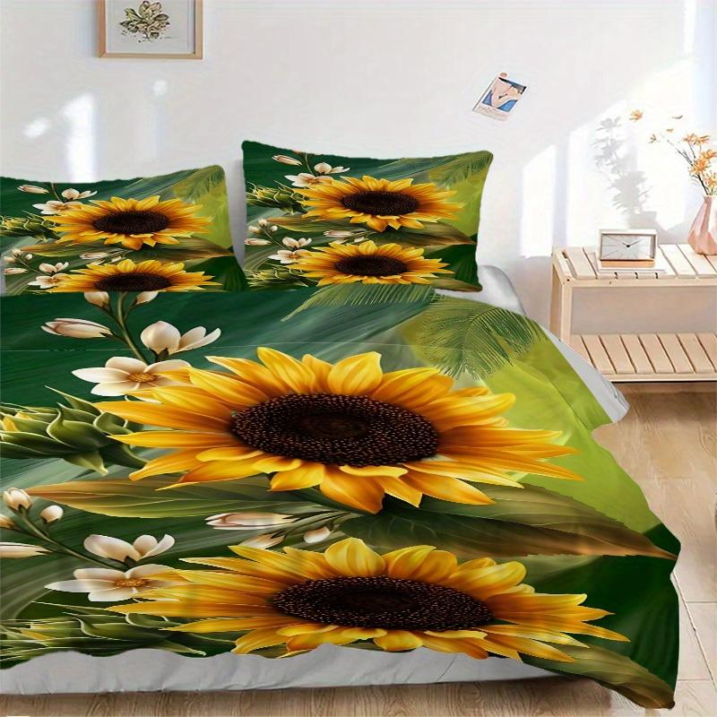 

3Pcs Sunflower Bouquet Printed Bedding Set, Breathable And Soft,(Includes 1 Duvet Cover And 2 Pillowcases, Quilt Not Included) yy250815159 135x200cm