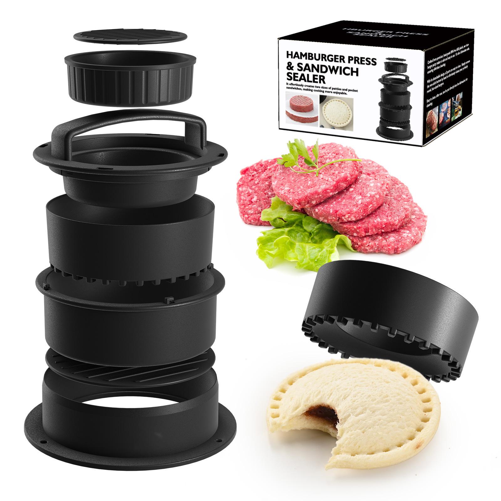 Four-in-One Kitchen Gadget: Hamburger Meat Press & Sandwich Cutter. OPP Bag