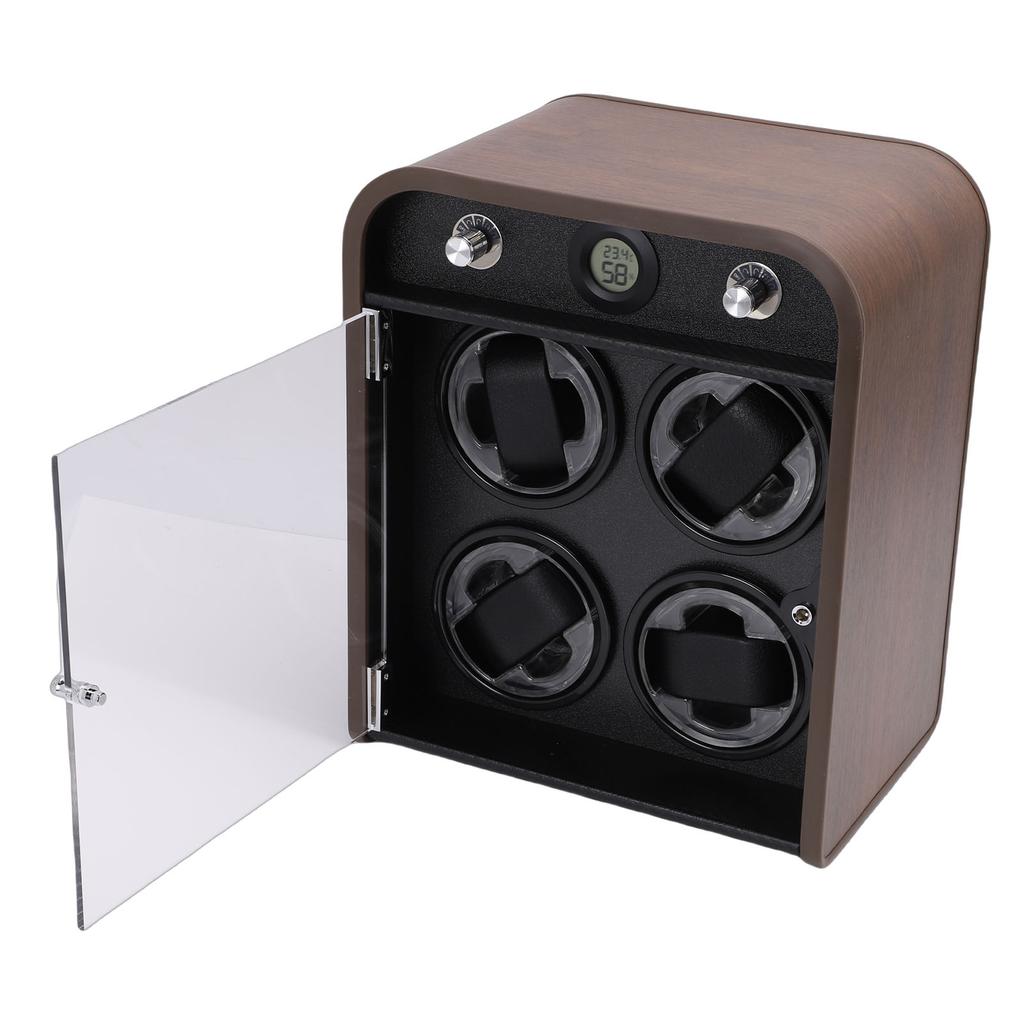 Watch Winder for 4 Mechanical Watches 5 Modes Quiet Automatic Watch Winder Display Storage Box with LED Light Temperature Humidity Sensor